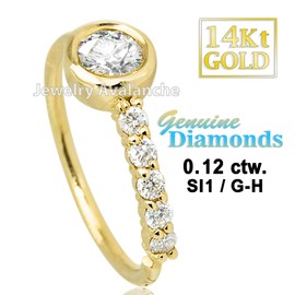 Jewelry Avalanche 20G 14K Yellow Gold Bezel Set 0.12 ctw Diamond Nose Hoop Ring Twist-open 5/16"(8mm) Nose Ring, Unisex 14KNH072BZY-WD