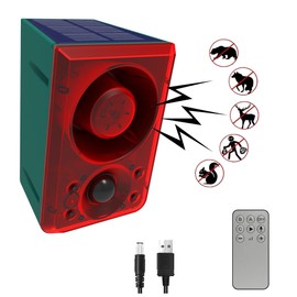 QXMH Solar Sensor Alarm for Outdoor Sports: Dog Barking and Shooting, Support Recording, +/- Volume, 129dB Loud Alarm with Remote Control, Home Security Alarm (1 Pack)