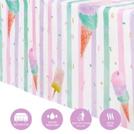 WERNNSAI Ice Cream Party Tablecloth - 1 Pack 137 x 274 cm Disposable Rectangular Plastic Tablecloth, Party Accessories on Ice Cream and Ice Lolly for Children, Girls, Birthday, Baby Shower, Wedding,