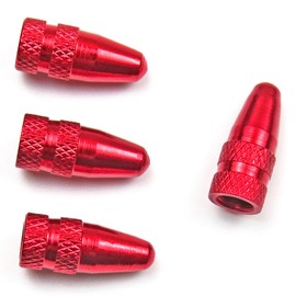 Red Bike Presta Valve Caps Aluminum Tire Valve Stem Covers Fit Presta/French Valves on MTB, Mountain Bike, Cycling Road Bike, Hybrid Bike, Bicycle (4 Pack)