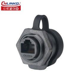 CNLINKO LP-20 RJ45 Waterproof Connector Kit, CAT6 Ethernet Connector 8P8C Dual Port Connector Panel Mount Receptacles Socket IP68 Waterproof Connector (Black RJ45 Single Hole Set)
