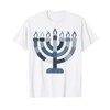 Retro Hanukkah Menorah Blue Denim Patchwork T-Shirt