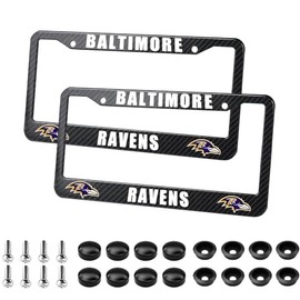 4 Screw Tag License Plate Frames for Ravens, 2 Pack Premium Full Color Long Lasting Zinc Alloy Chrome Plated Team License Plate Frame - 4 Holes Car Licenses Plate Covers Frame