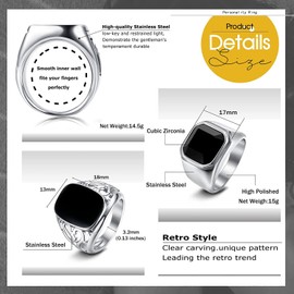 JeweBella Set of 3 Men's Signet Ring, Stainless Steel Vintage Punk Biker Rings Set, Gothic Rings, Crown Jewellery for Men and Women, Size 54-70, Stainless Steel