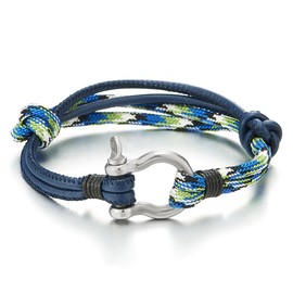 COOLSTEELANDBEYOND Mens Womens Steel Screw Anchor Shackles Nautical Sailor Rope Cord Leather Wrap Bracelet Wristband(CA)