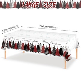 WovWeave 3 Pack Buffalo Plaid Christmas Tree Tablecloth Merry Christmas Snowflakes Plastic Table Cover Disposable Xmas Table Cloth for Picnic, Camping, Holiday Table Decor, 54 x 108inch