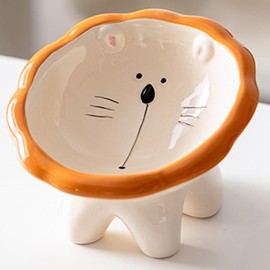 Busnos Katzennapf Erhöht Futternapf Katze Hund Fressnapf 15.5x16x12 cm Keramik Wassernapf Löwenform Napf Trinknapf Cat Bowl Katzen und Kleiner Hund Zubehör Essen Teller Futterstation