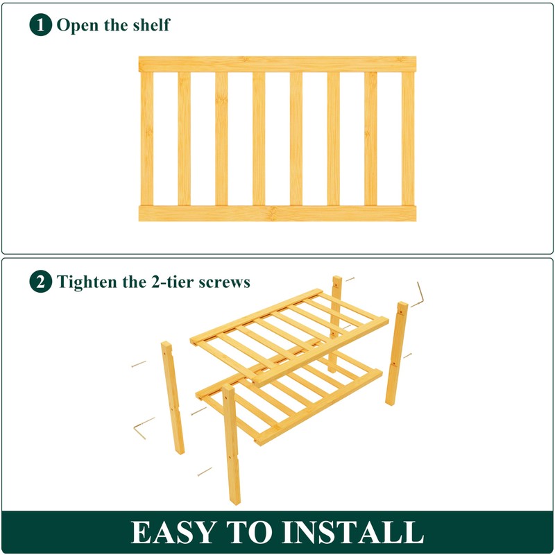 Smiry Shoe Rack, 2 Tier Small Bamboo Shoe Organizer, Stackable