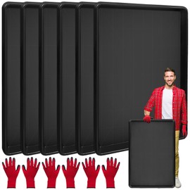 6 Pcs Extra Large Auto Oil Drip Pan with 3 Pairs of Gloves- 35.4 x 24 x1.6 Inches Oil Drip Tray for Under Car Plastic Oil Tray,Oil Catch Pan Replacement Tray, Keep Garage Floor Driveway Safe and Clean