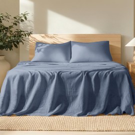 Bare Home Twin Extra Long Sheet Set - Luxury 100% European Linen - Deep Pockets - Easy Fit - 3 Piece Set - Bedding Sheets & Pillowcases (Twin XL, Indigo)