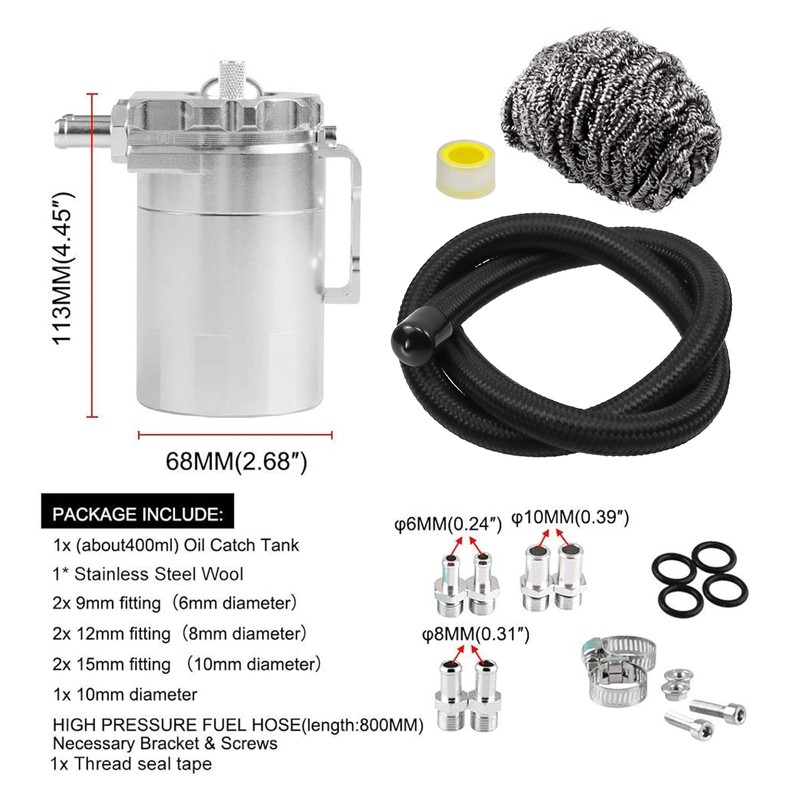 RULLINE Baffled Oil Catch Can Kit Reservoir Tank 400ml Oil