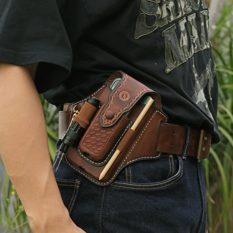 Tourbon Multi-Tool Leather Belt EDC Pocket Organizer Phone Pouch for
