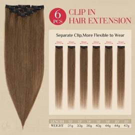 Rich Choices Real Human Hair Clip In Extensions-6 Pcs Single Clip Design-100% Remy Hairs Invisible Clip in Extensions for Thin Hair-Seamless Hairpieces for Women/Men-20 Inches #4 Medium Brown