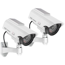 com-four® 2 x Dummy Camera for Outdoor Use, Dummy Camera with Wall Mount, Solar Security Camera with LED for the Home, Dummy Surveillance Camera (Pack of 02)