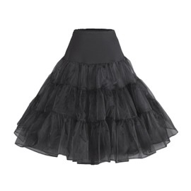 Flora 50s Vintage Rockabilly Retro Swing Petticoat,27" Length Black Skirt