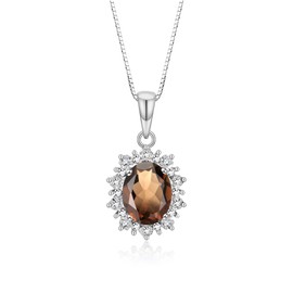 RYLOS Necklaces for Women Sterling Silver Princess Diana Inspired Necklace Gemstone & Genuine Diamonds Pendant 18" Chain 9X7MM Smoky Quartz June Birthstone Womens Jewelry Gold Necklaces For Women