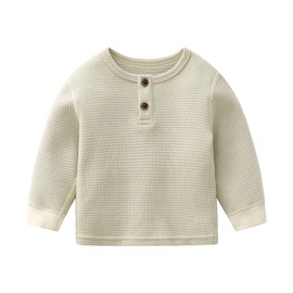 Infant Baby Boy Girl Clothes Henly Tops Pants Set Toddler Cotton Long Sleeve Waffle Knit Outfit(S103-Khaki, 90cm)
