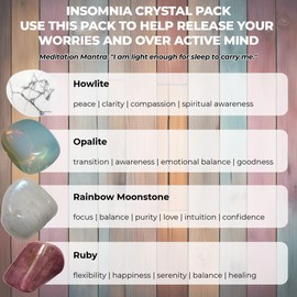 Insomnia Crystals - UK Designed 4 Stone Premium Selection for Peace, Awareness, Purity, Serenity Comes with Gift Pouch, Wellness Guide & Info Booklet