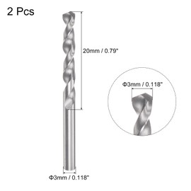 sourcing map Solid Carbide Drill Bits, 3mm C2/K20 Tungsten Carbide Jobber Drill Bits Straight Shank Drilling Tool for Stainless Steel Aluminum Iron Metal Plastic 2pcs
