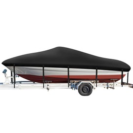 Pcinfuns Boat Covers 14-16ft, Heavy Duty 600D Waterproof Boat Cover, Trailerable Marine Grade Polyester Canvas, Fits V-Hull, Tri-Hull, Fishing Boat, Runabout, Pro-Style Bass Boat,Black