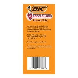 BIC Prevaguard Round Stic Pens with Antimicrobial Additive, Medium Point, 1.0 mm, Black Barrel, Black Ink, Pack of 60 Pens
