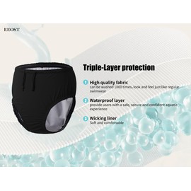 EEOST Youth Special Needs Reusable Swim Diapers Swimwear for Incontinence Cloth Diaper Covers Waterproof,Leakproof, Unisex (10-12T, Black)