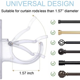 4 PCS Curtain Holder - No Drill Self Adhesive Brackets - Clear Plastic Rod Holder Hook Hanger (Transparent)