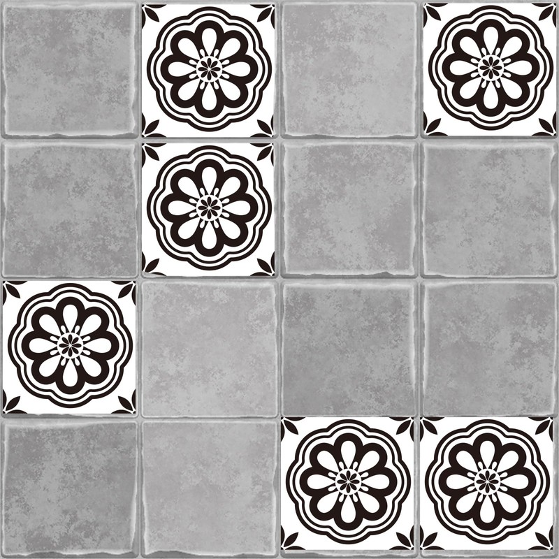 CHGCRAFT 36pc Black Floral Pattern Tile Stickers Waterproof Tile Stickers