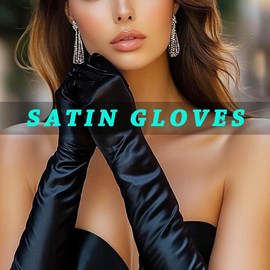 Casdre Wedding Satin Gloves Bridal Gloves 1920s Party Prom Elbow Length Long Opera Gloves Jewerly for Women and Girls (black)