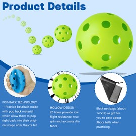 Coopay 36 Pack Baseball Practice Balls Plastic Training Balls Lightweight Hollow Softballs with a Drawstring Bag for Hitting, Baseball Training Indoor Outdoor Use (Green and Blue)