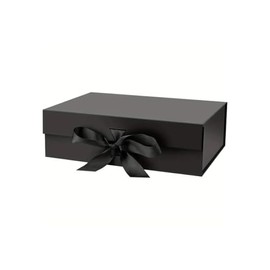 Black Luxury Magnetic Gift Box with Satin Lid Ribbon Foldable Measuring 23 X 17 X 7cm