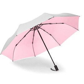Atyhao Parasol Parasol, Lady Woman 3 Foldable Parasol Portable Automatic Anti-Parasol Outdoor Pink, silver