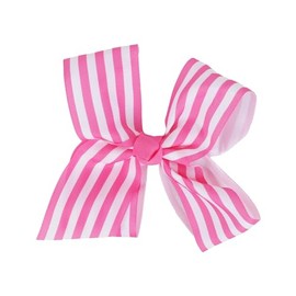 Hair Bow with Striped Grosgrain Ribbon, 6 inch Hairbow (Pink)