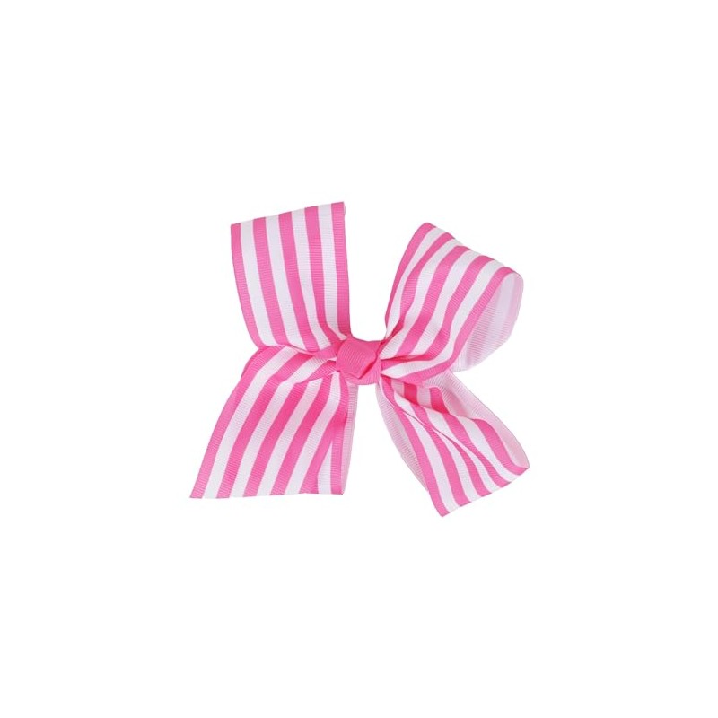 Hair Bow with Striped Grosgrain Ribbon, 6 inch Hairbow (Pink)