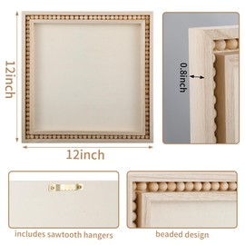 Wenqik 4 Pack Beaded Wood Canvas Panels Unfinished Wooden Blank Framed Signs Boho Style Panel Boards Square Plaques for DIY Crafts Painting Pouring Drawing Art Projects(8 x 8 Inch)