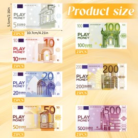 Children's Play Money Set, 175 Sheets, 5/10/20/50/100/200/500 Learning Resources Play Money Set, Banknotes, for Role Play, Calculating and Learning