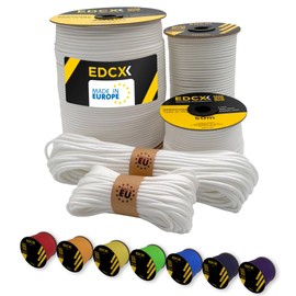 EdcX Paracord 4 mm, 35+ Solid Colours (15 m, 30 m, 50 m, 100 m, 300 m), Ideal for Crafts, Camping, Outdoor, 100% Nylon Rope, 4 mm, Tactical Cord 550, Type III (White, 100 m)