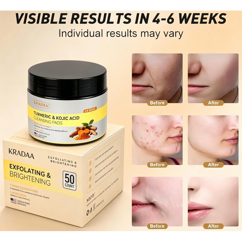 KRADAA TURMERIC & KOJIC ACIDCLEANSING PADS,Make-up removing preparations,Lab Tested –