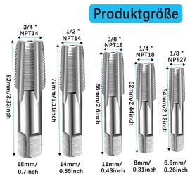 Yuentoen 5 Piece NPT Pipe Tap Set, 1/8 inch, 1/4 inch, 3/8 inch, 1/2 inch and 3/4 inch Carbon Steel Thread Shaper with Storage Box, NPT Thread Cutting Set, NPT Pipe Punch Tool for Thread Cutting
