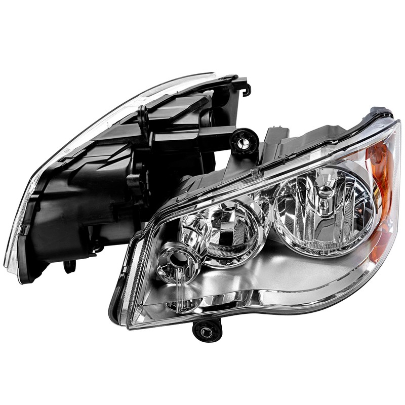 HECASA Pair Headlight Headlamp Chrome Housing Clear Lens Compatible With