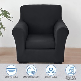 Keyroal Stretch Sofa Cover Couch Covers, 2-Piece Armchair Cover with Separate Cushion Cover, Washable Soft Spandex Furniture Protector for Living Room(Armchair, Black)