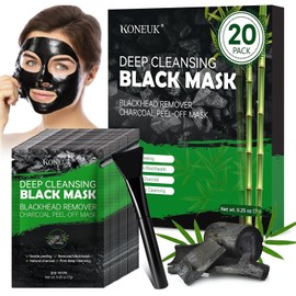 KONEUK 20 Pack Blackhead Remover Mask Set Charcoal Peel Off Black Face with Brush Pore Acne for Face and Nose Deep Cleansing for Men and Women 20 Pack Blackhead / 코넥 20팩 블랙헤드 리무버 마스크 세트 브러시가 포함된 차콜 필 오프 블랙 페이스 얼굴과 코를 위한 모공 여드름 남녀용 딥 클렌징 20 Pack Blackhead