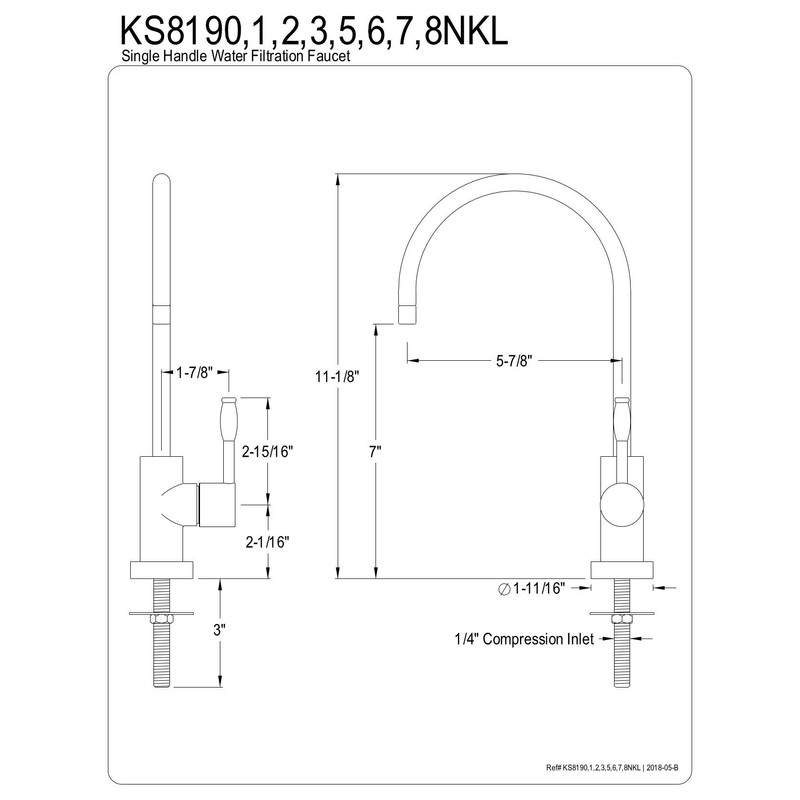 Kingston Brass KS8196NKL Nustudio Water Filtration Faucet, Polished Nickel, 11.13
