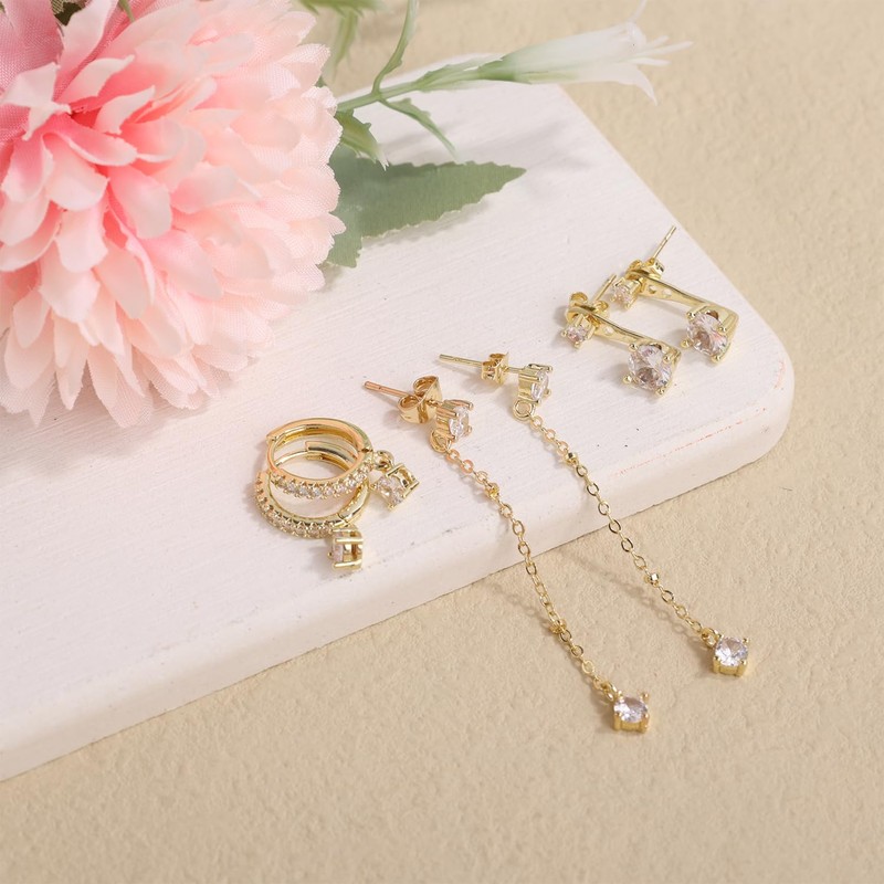 Mikovivi 3 Pairs Gold Stackable Earrings Set, Gold Dangle Earrings