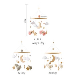 Animals Mobile Baby Wind Chimes, Star Moon Lamb Mobile Baby Wooden with Felt Balls, Mobile Baby Girl Bed Bell Pendant for Baby Cot Boys and Girls (Grey)