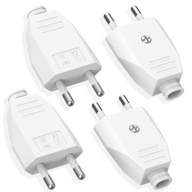 Pack of 4 Euro Plug Flat, Euro Plug Flat 250 V 2.5 A, Power Plug, Euro Plug Flat, Flat Plug, Schuko Plug Flat (250 V, 2.5 A), Power Plug for Europe (White)