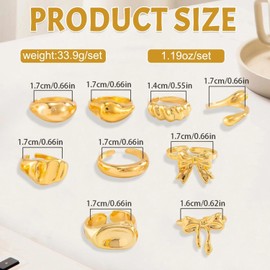 9 Pcs Chunky Gold Rings for Women, Stackable Gold Ring Set, Vintage Chunky Rings Knuckle Rings for Women Girls, Trendy Minimalist Jewellery