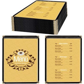 25 Pack of Menu Covers - Single Page, Fits 8.5 x 11 Inch Paper Menu Holder Double Stitched Restaurant Menu Covers-Gold