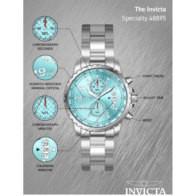 Invicta Specialty Men 45mm Stainless Steel Steel Aqua Blue dial