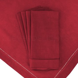 CleverDelights 20" Red Hemstitch Dinner Napkins - 12 Pack - 55/45 Linen Cotton Blend